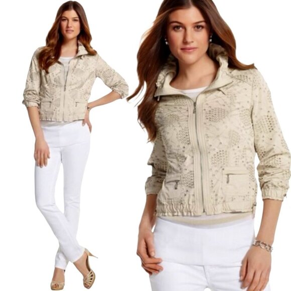 White House black-market 3/4 sleeves drawstrings eyelet women’s jacket size 6 - Picture 1 of 16